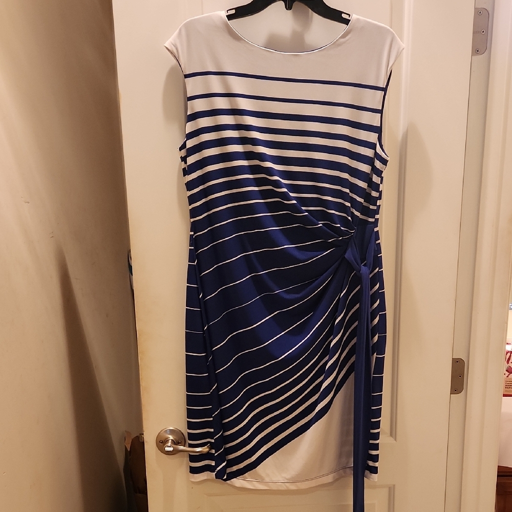Madison Leigh Navy and White Striped Midi Dress